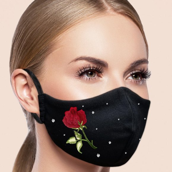 Figaro Accessories - Custom Flower Face Mask Embroidery Rhinestones